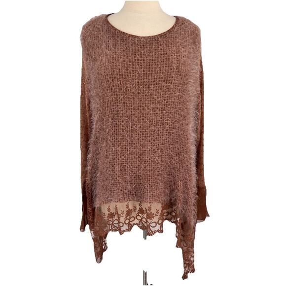 Indigo Thread Co Eyelash Sheer Sequin Lace Bell Sleeve Rust Tunic Top Boho L/XL - Picture 1 of 9